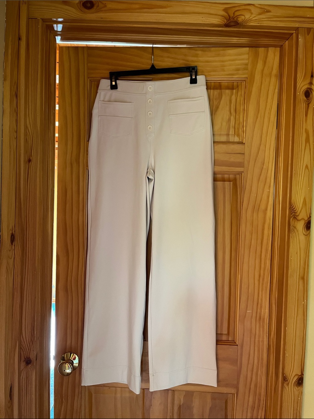 HALARA Cream Color, High-Rise Pants with Buttons,  Front And Back Pockets.